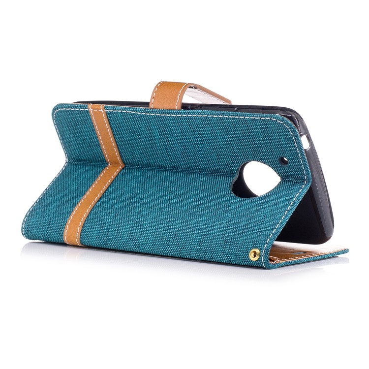 Contrast Color Jean Cloth Leather Protection Cell Phone Cover for Motorola Moto G5 - Cyan-4