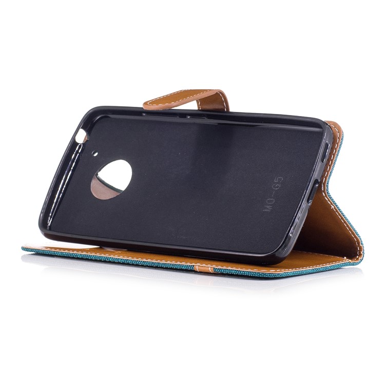 Contrast Color Jean Cloth Leather Protection Cell Phone Cover for Motorola Moto G5 - Cyan-5