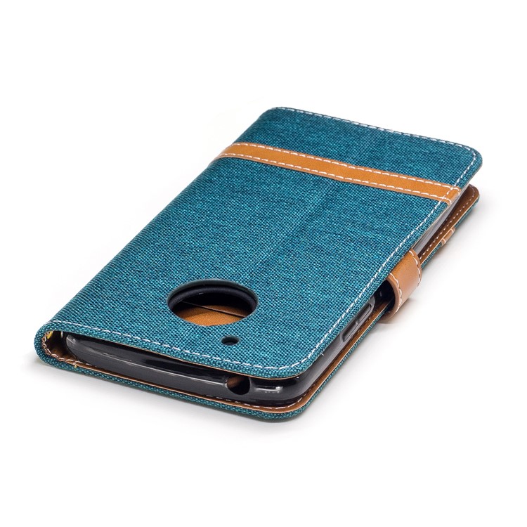 Contrast Color Jean Cloth Leather Protection Cell Phone Cover for Motorola Moto G5 - Cyan-7