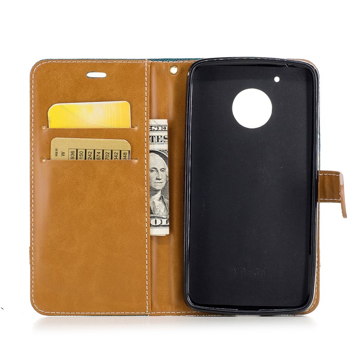 Contrast Color Jean Cloth Leather Protection Cell Phone Cover for Motorola Moto G5 - Cyan-8