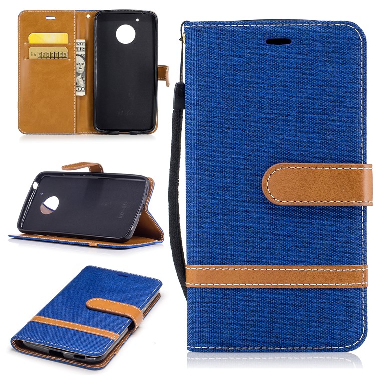 Two-tone Jean Cloth Leather Foldable Wallet Case for Motorola Moto G5 - Baby Blue-1