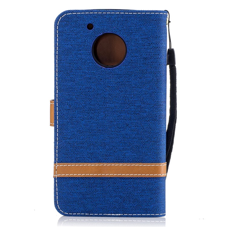 Two-tone Jean Cloth Leather Foldable Wallet Case for Motorola Moto G5 - Baby Blue-3