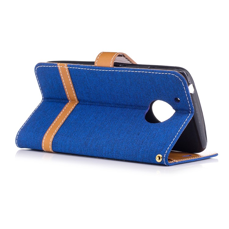 Two-tone Jean Cloth Leather Foldable Wallet Case for Motorola Moto G5 - Baby Blue-4