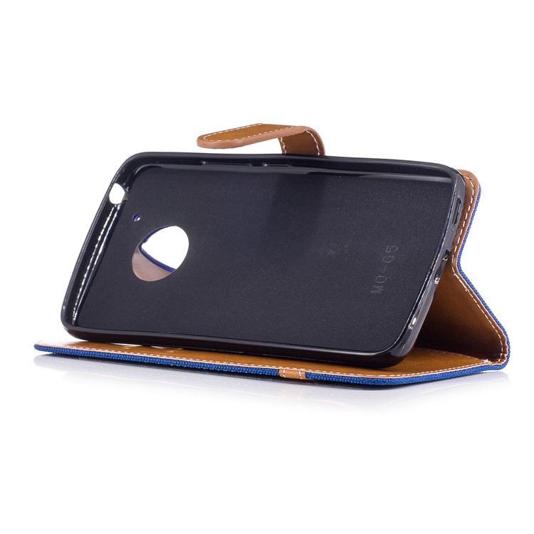 Two-tone Jean Cloth Leather Foldable Wallet Case for Motorola Moto G5 - Baby Blue-5