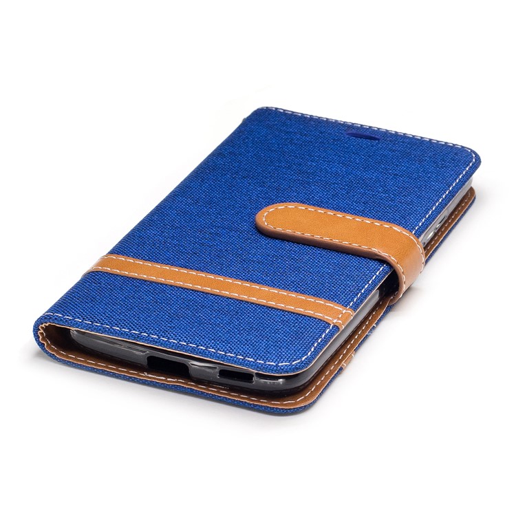 Two-tone Jean Cloth Leather Foldable Wallet Case for Motorola Moto G5 - Baby Blue-6