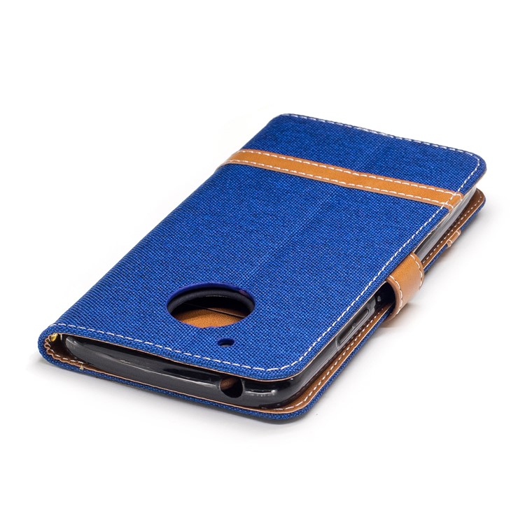 Two-tone Jean Cloth Leather Foldable Wallet Case for Motorola Moto G5 - Baby Blue-7