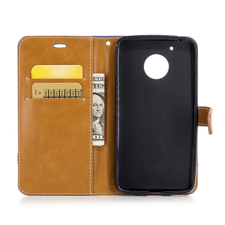 Two-tone Jean Cloth Leather Foldable Wallet Case for Motorola Moto G5 - Baby Blue-8