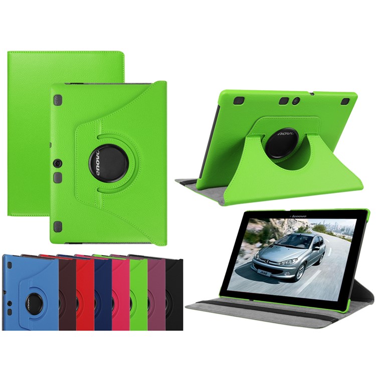 Rotary Stand Litchi Leather Protector Case for Lenovo Tab 3 10 Plus Tablet - Green-1