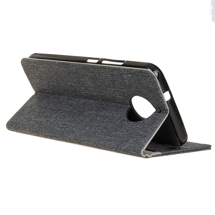 For Motorola Moto G6 Plus Cloth Texture Leather Wallet Phone Case - Black-5
