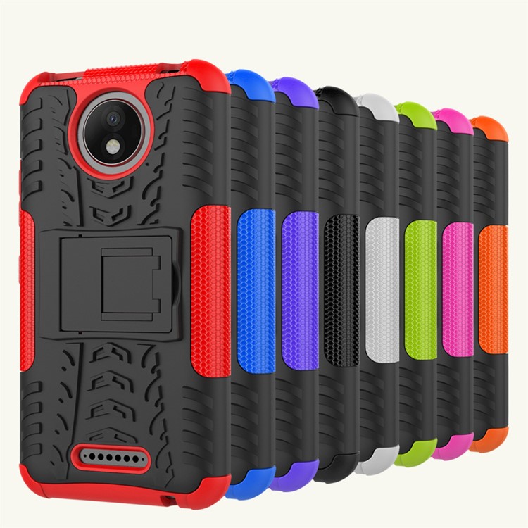 For Motorola Moto C Plus 2-in-1 Tyre Pattern Kickstand Combo Casing (PC + TPU) - Black-10