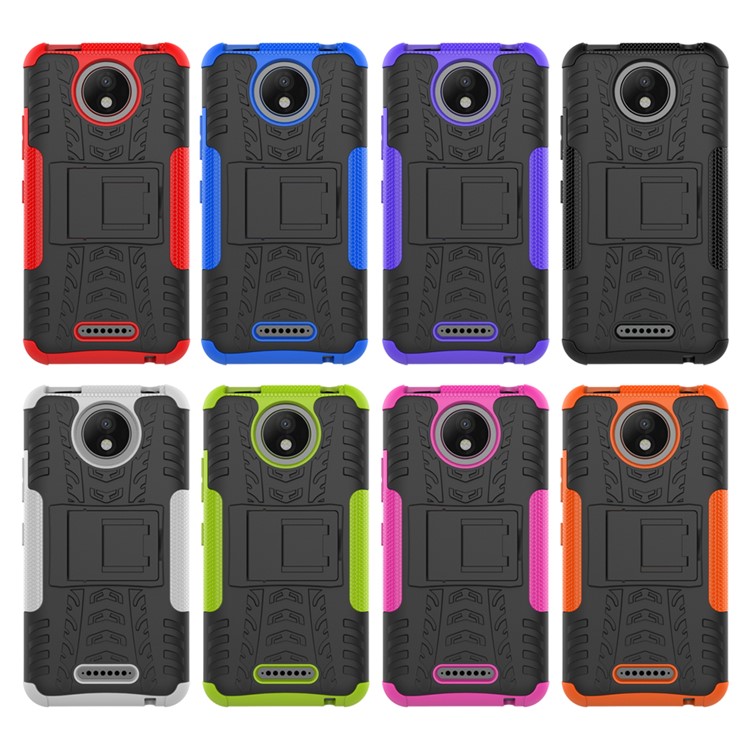 For Motorola Moto C Plus 2-in-1 Tyre Pattern Kickstand Combo Casing (PC + TPU) - Black-11