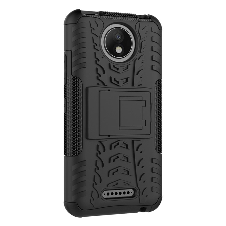 For Motorola Moto C Plus 2-in-1 Tyre Pattern Kickstand Combo Casing (PC + TPU) - Black-4