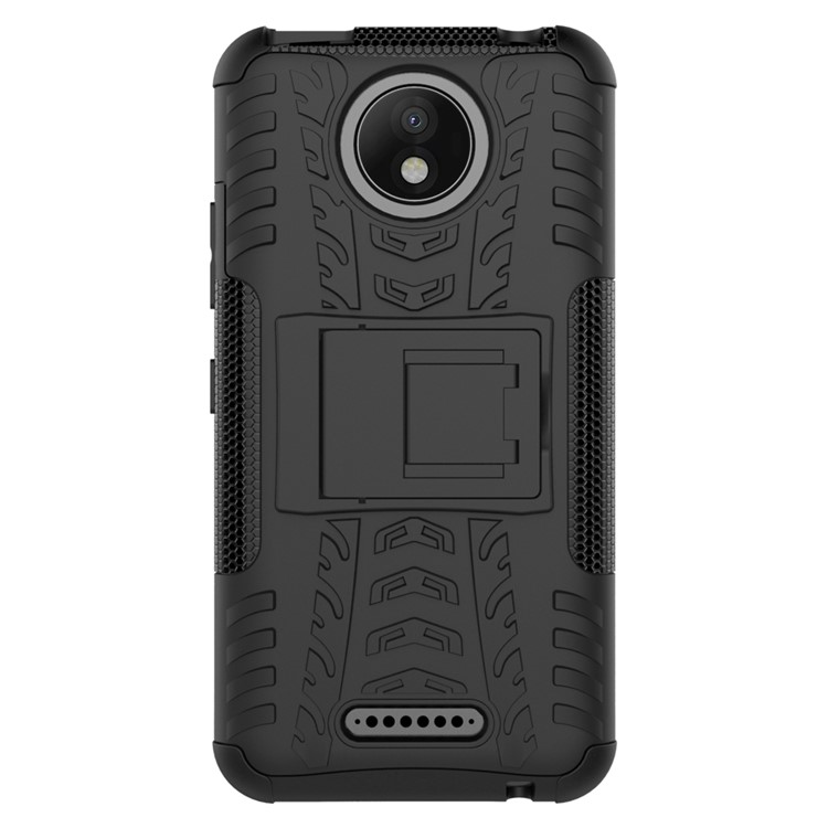 For Motorola Moto C Plus 2-in-1 Tyre Pattern Kickstand Combo Casing (PC + TPU) - Black-5
