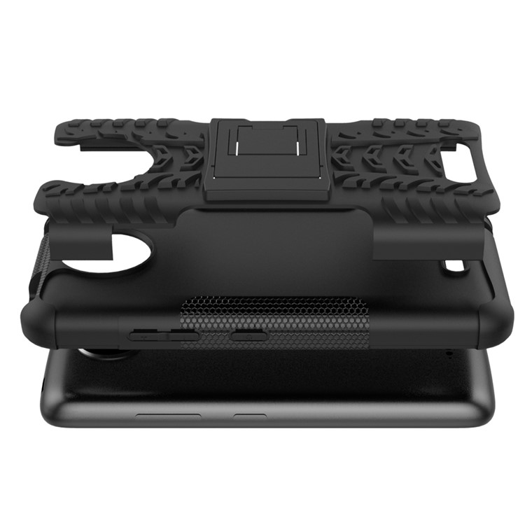 For Motorola Moto C Plus 2-in-1 Tyre Pattern Kickstand Combo Casing (PC + TPU) - Black-8