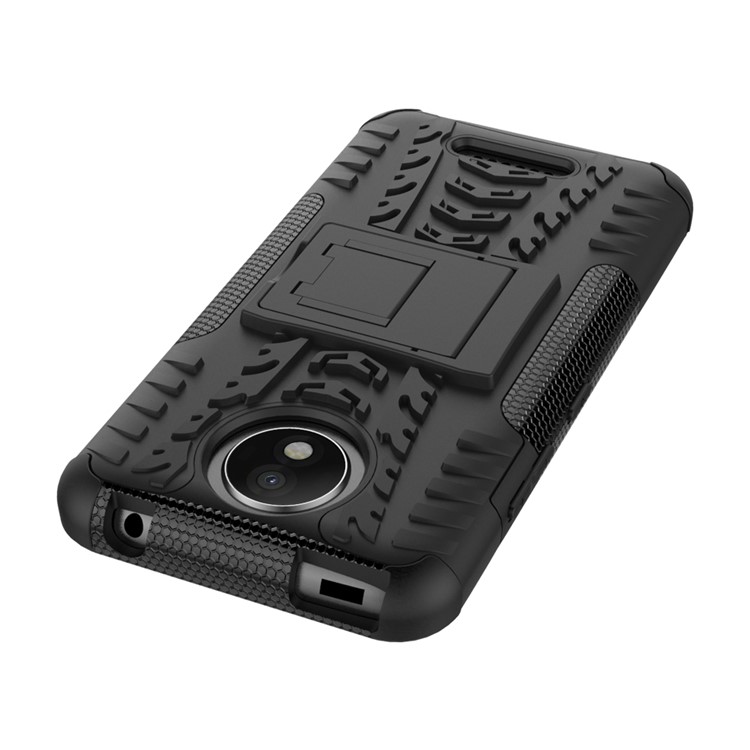For Motorola Moto C Plus 2-in-1 Tyre Pattern Kickstand Combo Casing (PC + TPU) - Black-9