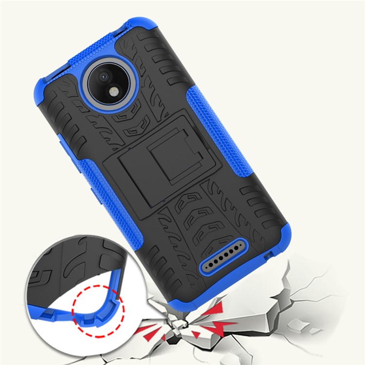 2-in-1 Tyre Pattern Kickstand Combo Case (PC + TPU) for Motorola Moto C Plus - Blue-2