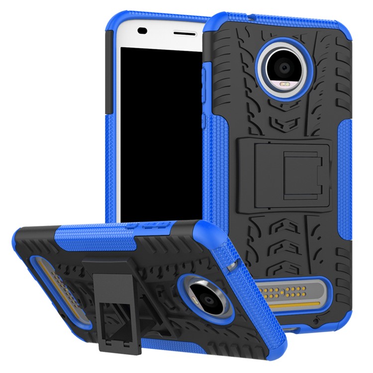 For Motorola Moto Z2 Play 2-in-1 Tyre Pattern Kickstand PC + TPU Protector Cover Case - Blue-1