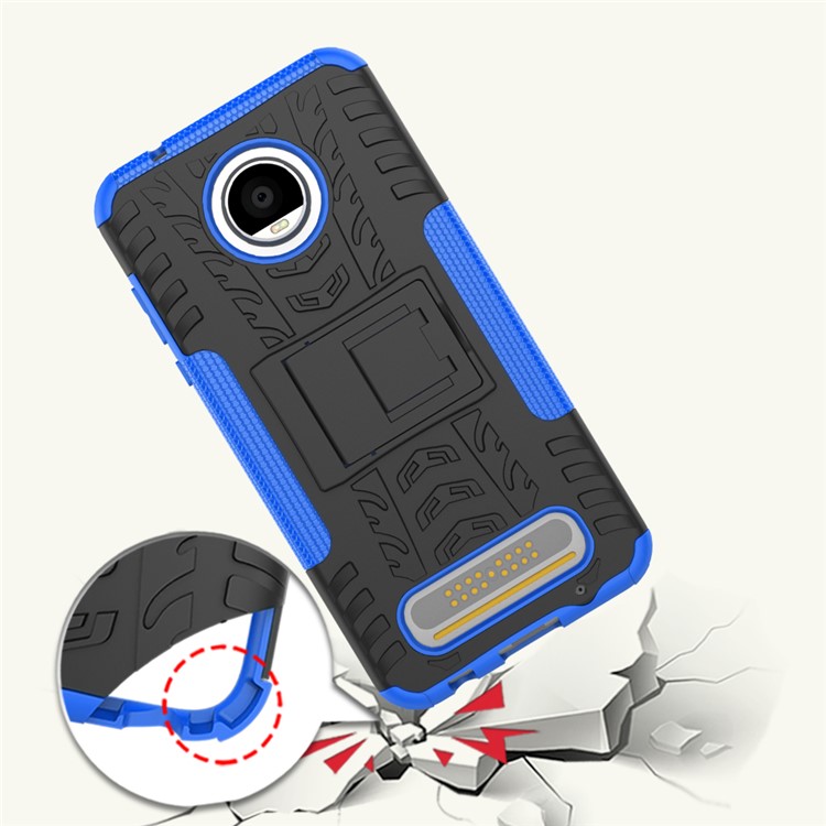 For Motorola Moto Z2 Play 2-in-1 Tyre Pattern Kickstand PC + TPU Protector Cover Case - Blue-2