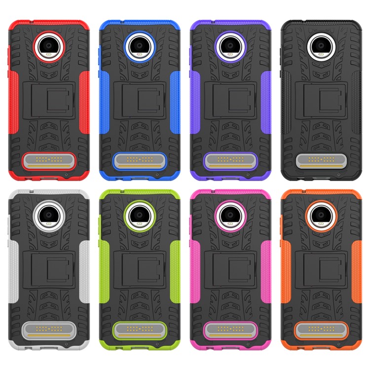 For Motorola Moto Z2 Play 2-in-1 Tyre Pattern Kickstand PC + TPU Protector Cover Case - Blue-4