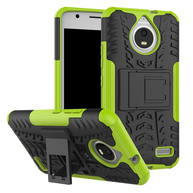 Tyre Pattern Kickstand PC + TPU 2-in-1 Hybrid Case for Motorola Moto E4 (EU Version) - Green-1