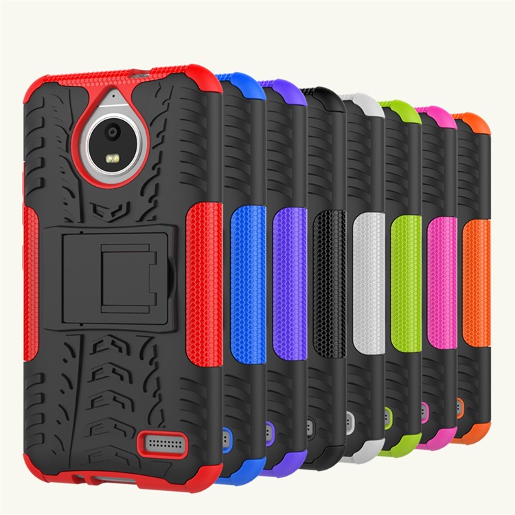 Tyre Pattern Kickstand PC + TPU 2-in-1 Hybrid Case for Motorola Moto E4 (EU Version) - Green-3