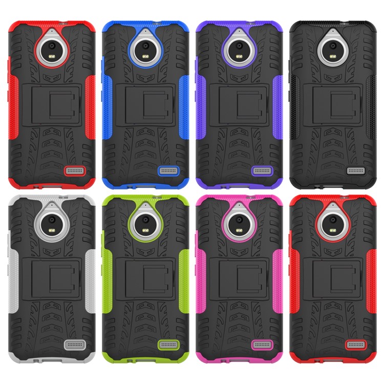 Tyre Pattern Kickstand PC + TPU 2-in-1 Hybrid Case for Motorola Moto E4 (EU Version) - Green-4