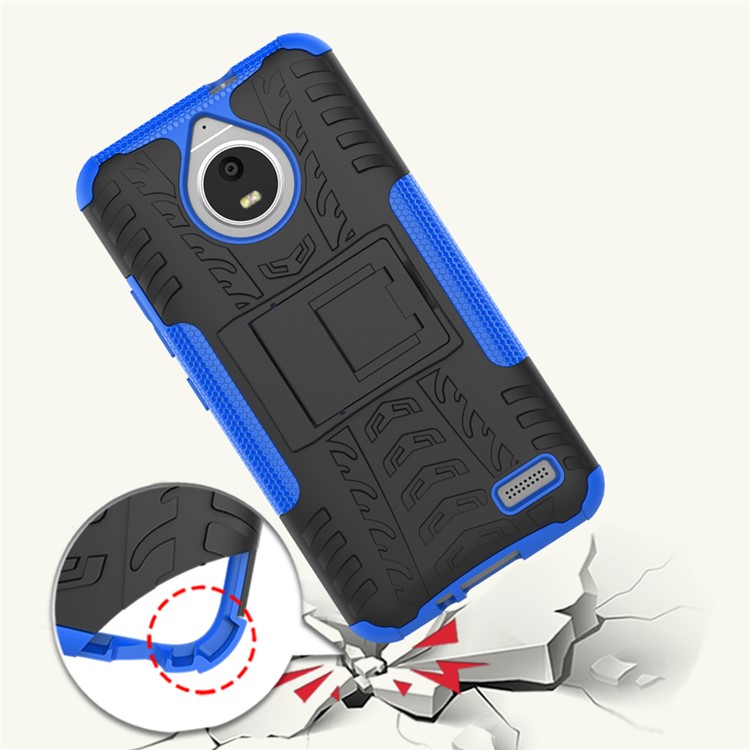 2-in-1 Tyre Pattern Kickstand PC + TPU Hybrid Back Shell Cover for Motorola Moto E4 (EU Version) - Blue-2