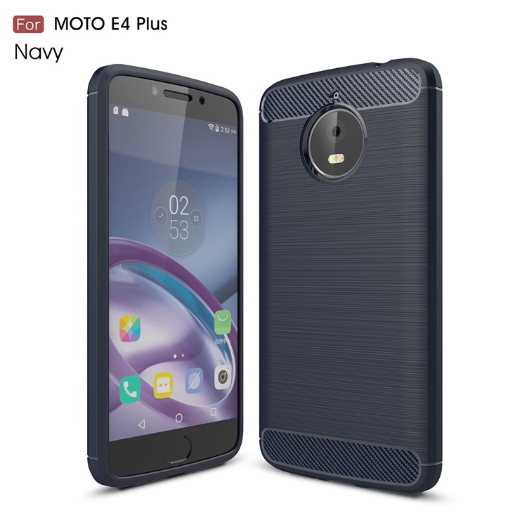Skid Resistance Carbon Fiber Texture Brushed TPU Protective Cell Phone Case for Motorola Moto E4 Plus EU Version - Blue-1