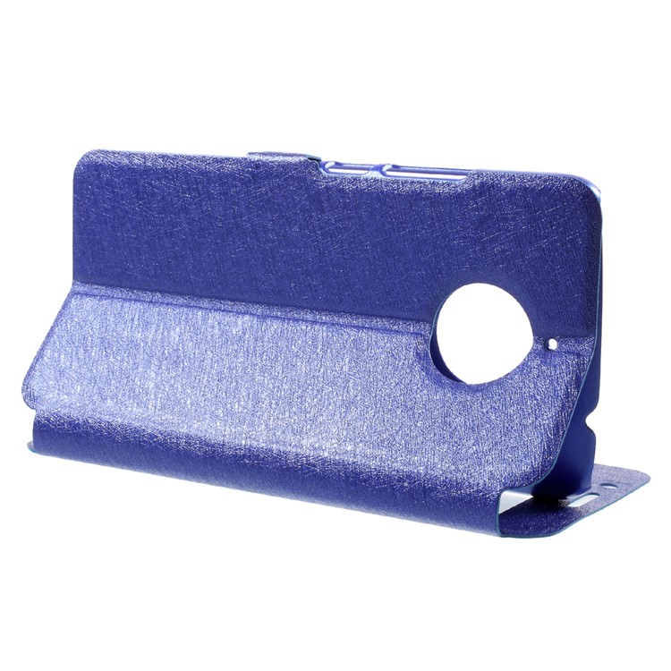 Silk Texture Dual Window Stand Leather Phone Case for Motorola Moto E4 Plus EU Version - Blue-4