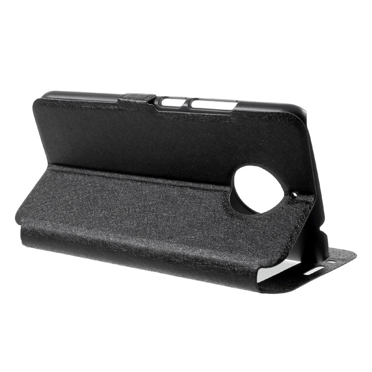 For Motorola Moto E4 Plus EU Version Silk Texture Dual Window Stand Leather Phone Accessory Case - Black-4