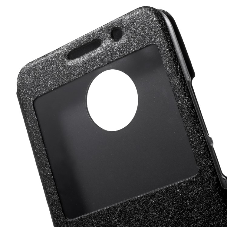 For Motorola Moto E4 Plus EU Version Silk Texture Dual Window Stand Leather Phone Accessory Case - Black-5