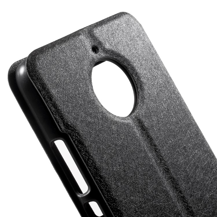 For Motorola Moto E4 Plus EU Version Silk Texture Dual Window Stand Leather Phone Accessory Case - Black-6