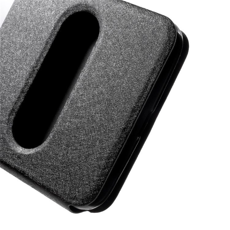 For Motorola Moto E4 Plus EU Version Silk Texture Dual Window Stand Leather Phone Accessory Case - Black-7
