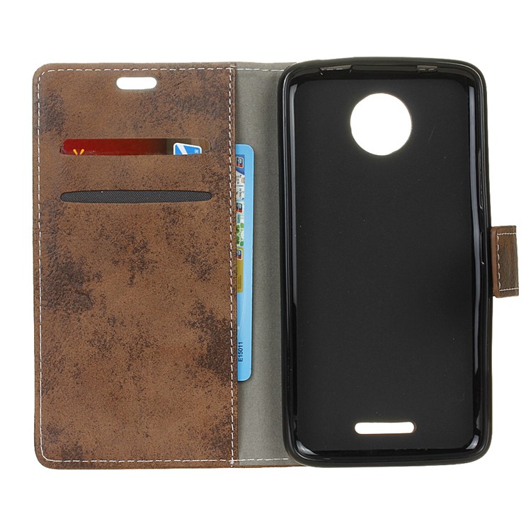 Vintage Style Wallet Leather Mobile Phone Case for Motorola Moto C Plus - Brown-4