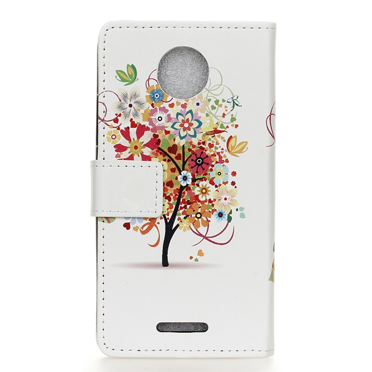 Patterned Wallet Stand Leather Protective Cover for Motorola Moto C Plus - Colorful Flowers Tree-2