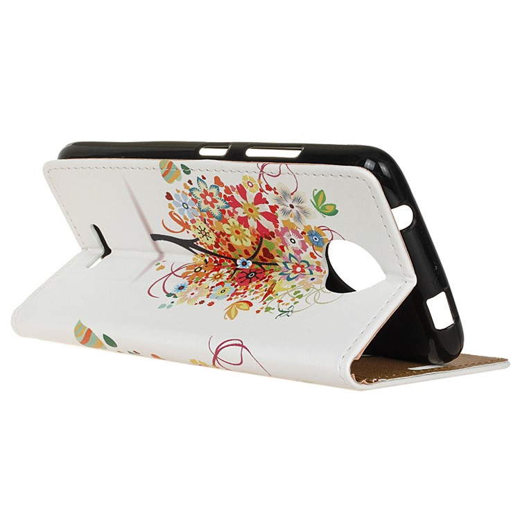 Patterned Wallet Stand Leather Protective Cover for Motorola Moto C Plus - Colorful Flowers Tree-4