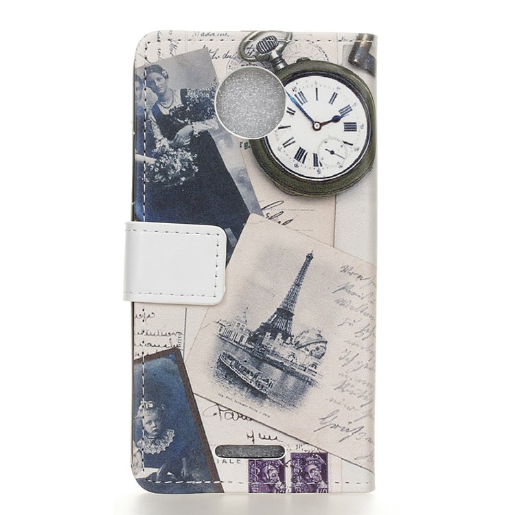 Patterned Wallet Stand Leather Cellphone Case for Motorola Moto C Plus - Eiffel Tower and Quill-pen-2