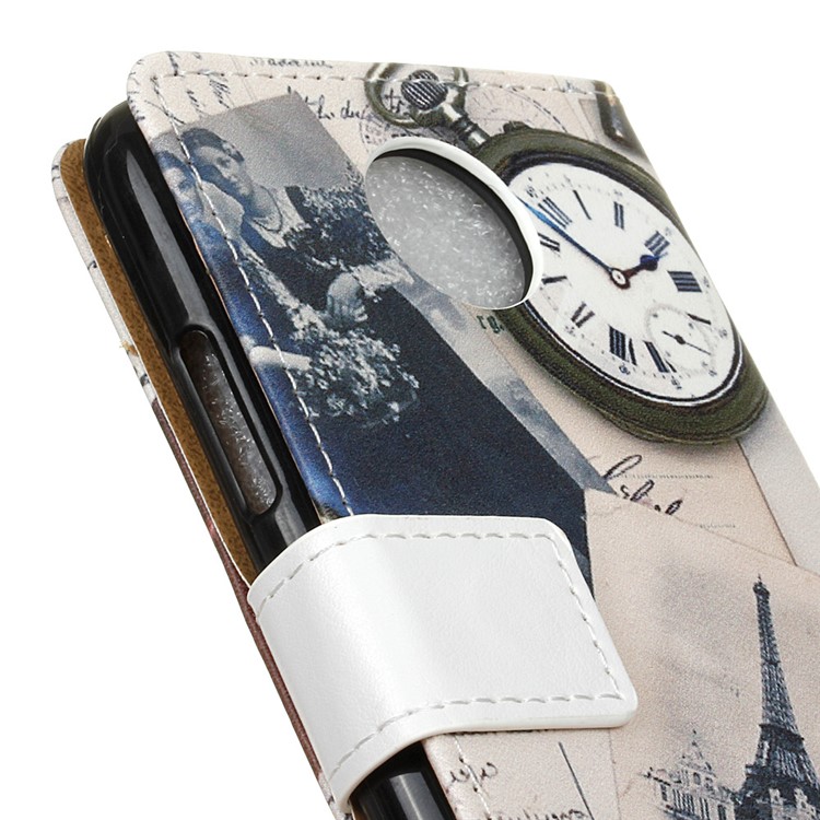 Patterned Wallet Stand Leather Cellphone Case for Motorola Moto C Plus - Eiffel Tower and Quill-pen-3