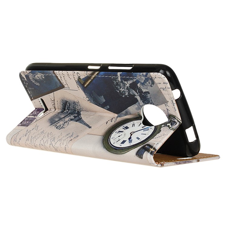 Patterned Wallet Stand Leather Cellphone Case for Motorola Moto C Plus - Eiffel Tower and Quill-pen-4