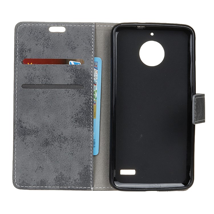 Vintage Style Wallet Leather Cell Phone Shell for Motorola Moto E4 EU Version - Grey-4