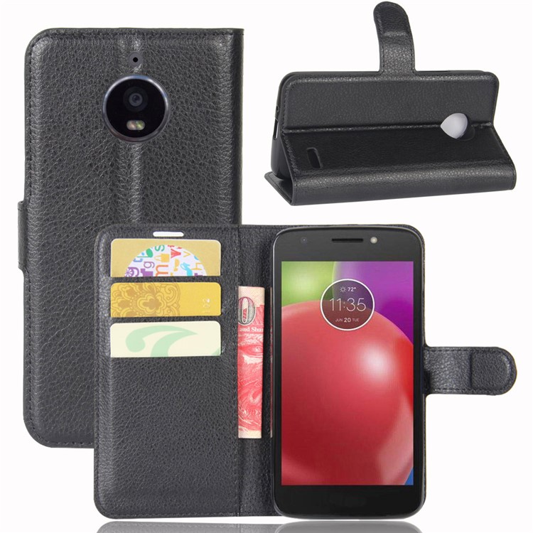 For Motorola Moto E4 (EU Version) Litchi Skin Leather Stand Magnetic Phone Cover Case - Black-1