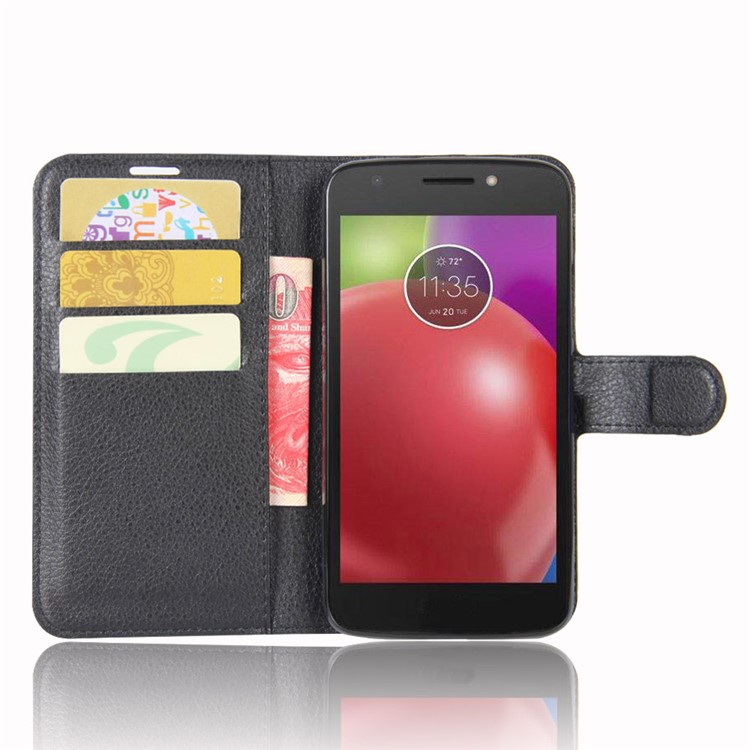 For Motorola Moto E4 (EU Version) Litchi Skin Leather Stand Magnetic Phone Cover Case - Black-4