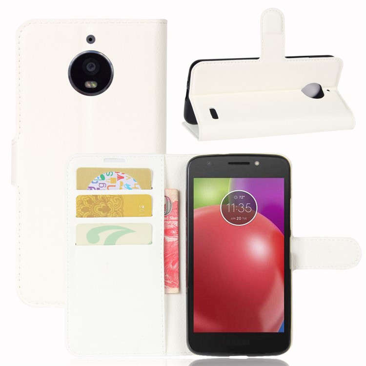 Личи Текстуры Кожи Стенд Телефон Флип Чехол Для Motorola Moto E4(ЕС Версия) - белый-1