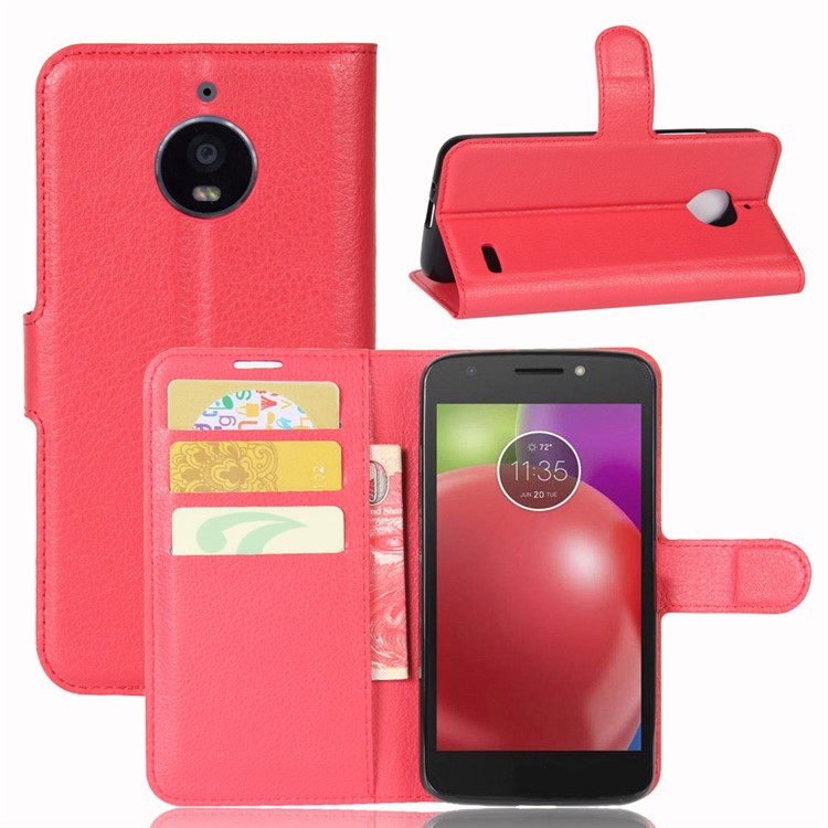 Litchi Skin Leather Stand Mobile Casing for Motorola Moto E4 (EU Version) - Red-1