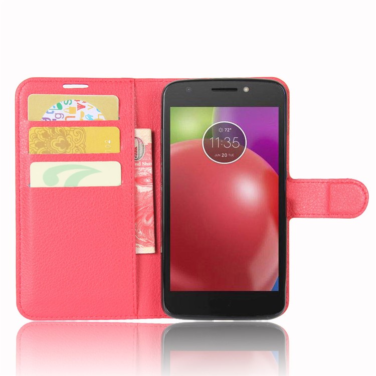 Litchi Skin Leather Stand Mobile Casing for Motorola Moto E4 (EU Version) - Red-4