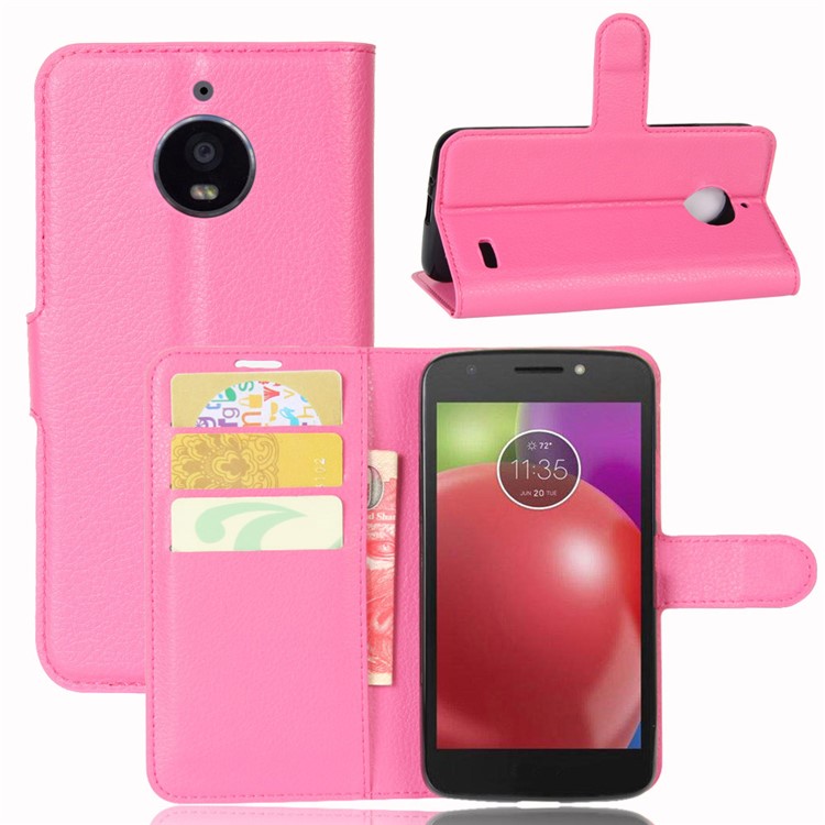 Litchi Skin Leather Stand Magnetic Phone Cover Case for Motorola Moto E4 (EU Version) - Rose-1