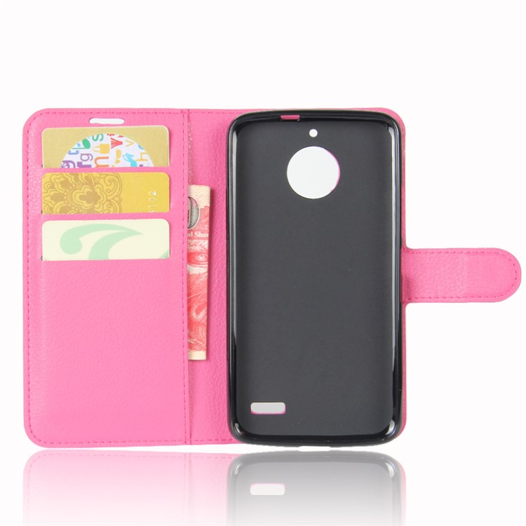 Litchi Skin Leather Stand Magnetic Phone Cover Case for Motorola Moto E4 (EU Version) - Rose-3