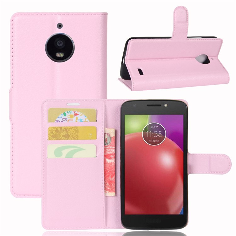 Litchi Skin Leather Magnetic Mobile Shell Cover Stand for Motorola Moto E4 (EU Version) - Pink-1