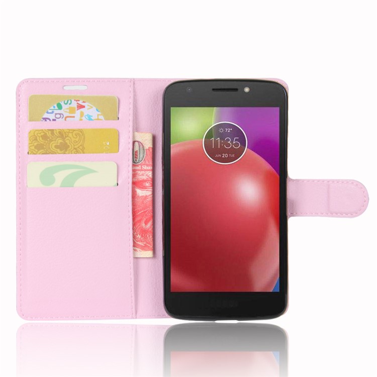 Litchi Skin Leather Magnetic Mobile Shell Cover Stand for Motorola Moto E4 (EU Version) - Pink-4