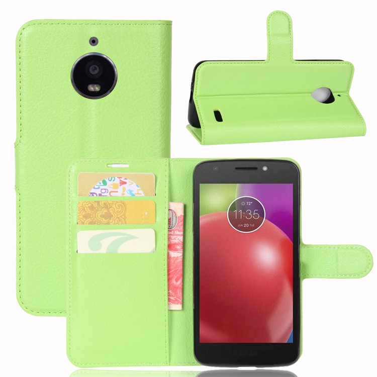 For Motorola Moto E4 (EU Version) Litchi Skin Leather Monile Phone Case with Stand - Green-1